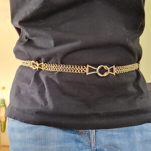 ❤️ 3 for $35 vintage gold toned metal double chain statement belt XS small Y2k